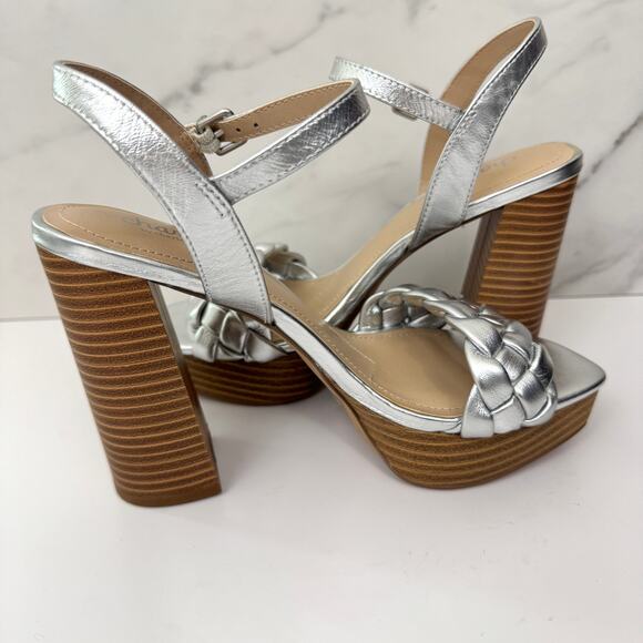 Charles By Charles David Women Ironic Sandals Size 7 Braided Metallic Silver - Picture 5 of 10